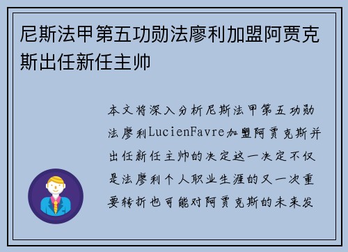 尼斯法甲第五功勋法廖利加盟阿贾克斯出任新任主帅 尼斯法甲第五功勋法廖利加盟阿贾克斯出任新任主帅